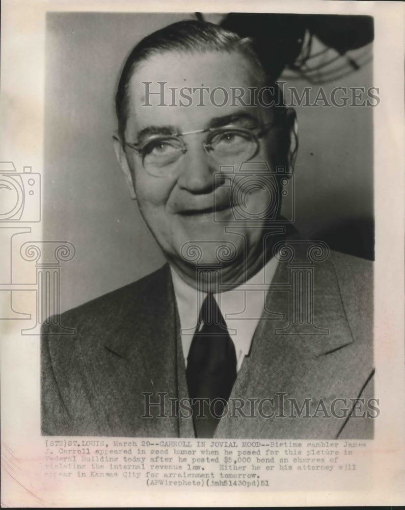 1951 Press Photo James Carroll posted bail on charges of tax violations- Historic Images