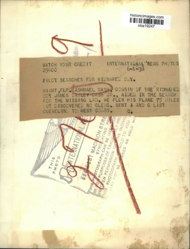 1938 Press Photo Ashmael Cash aided search for The kidnapped James Cash Jr.