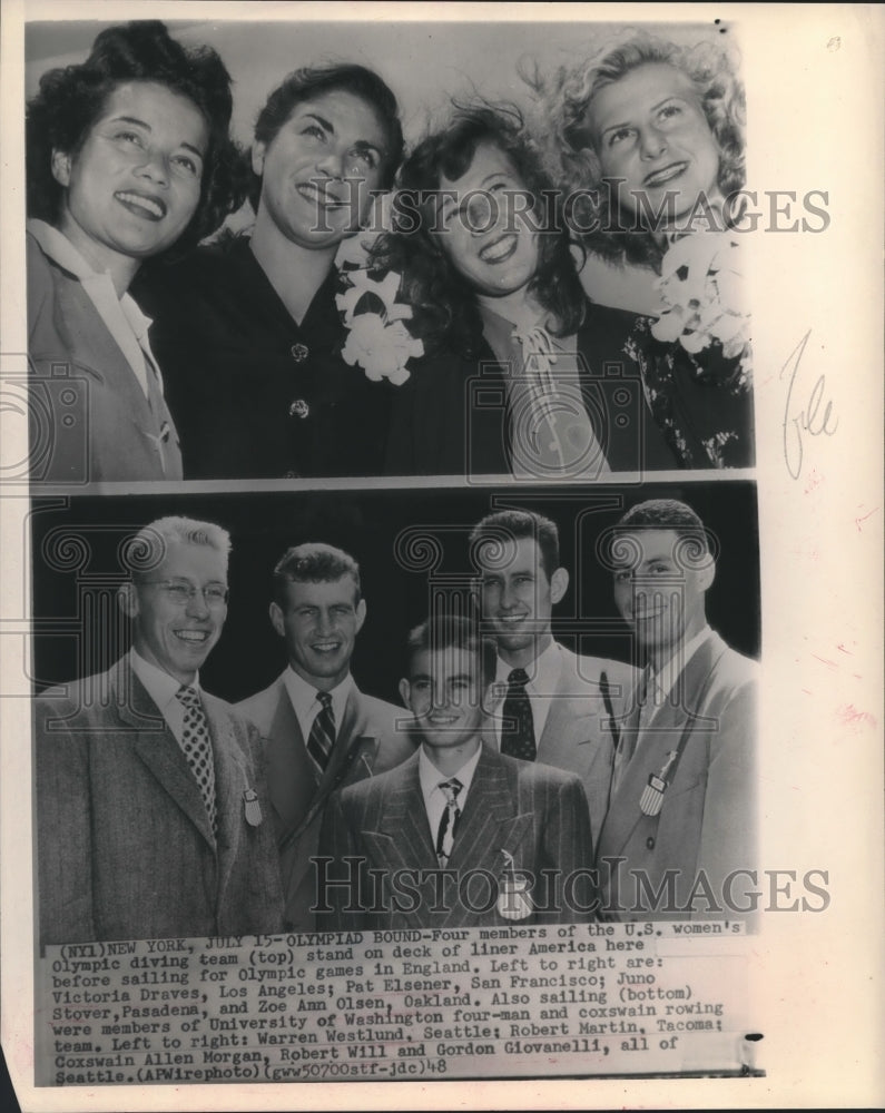 1948 Press Photo United States Athletes sail forthe Olympic Games in England