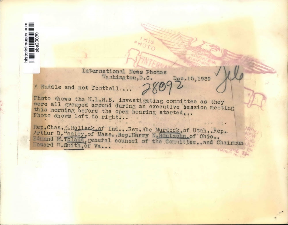 1939 Press Photo Shows N.L.R.B. Investigating Committee During Executive Session