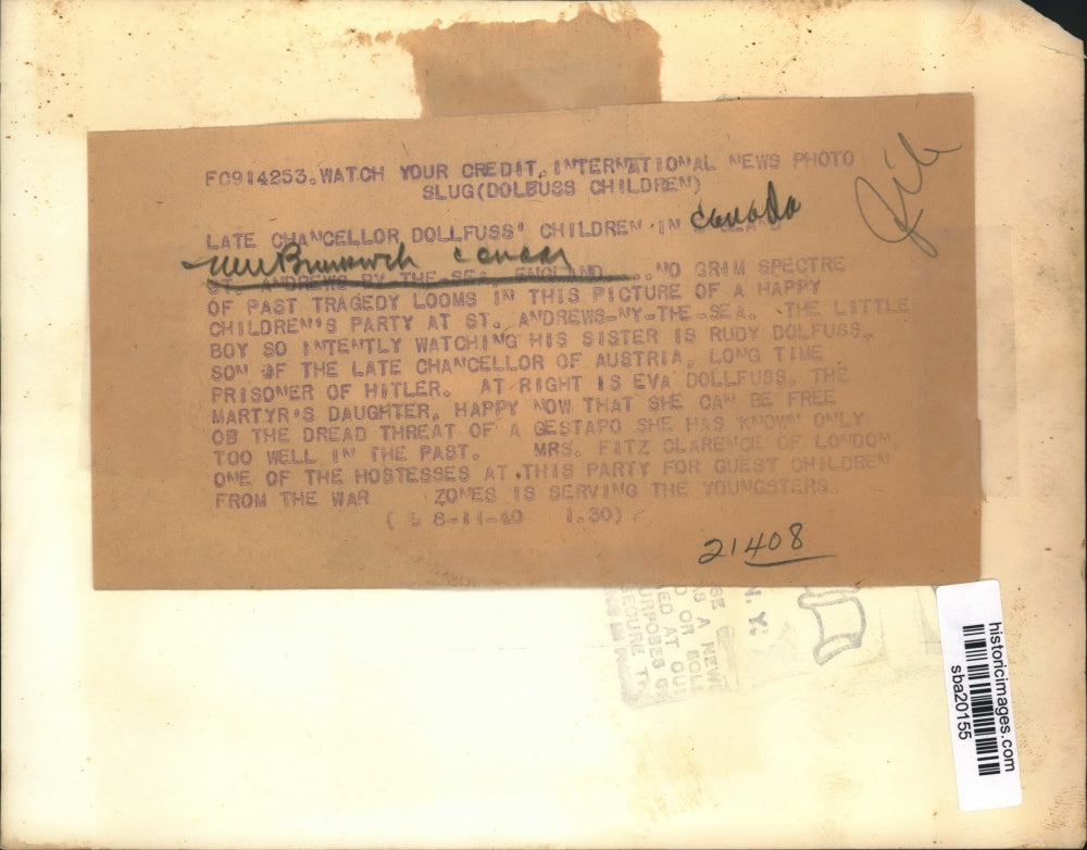 1940 Press Photo Children of Chancellor Engelbert Dollfuss Rudy and Eva Dollfuss