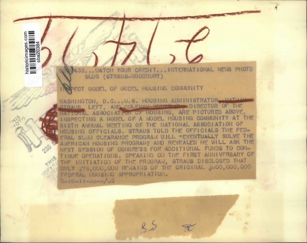 1938 Press Photo Nathan Straus to Ask Congress for Additional Funds for Housing