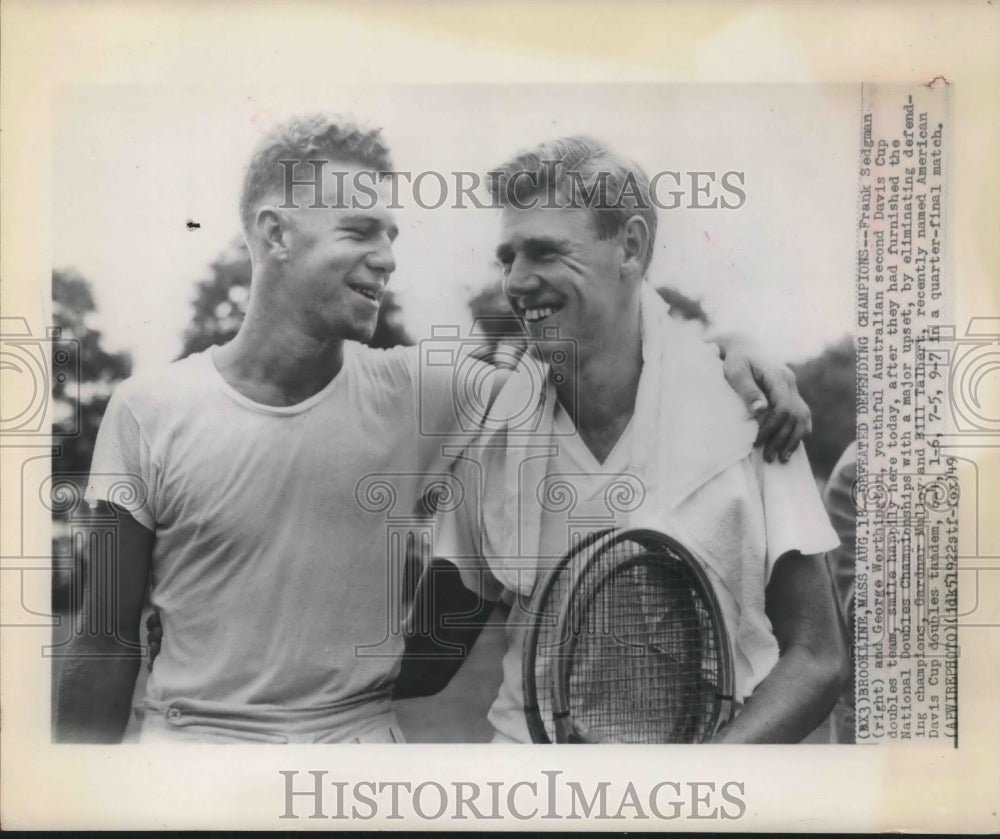 1949 Press Photo Frank Sedgman and George Worthington eliminate doubles champion