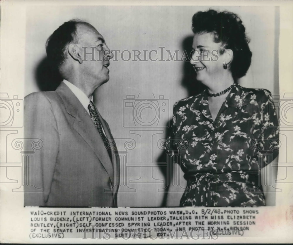 1948 Press Photo Louis Budenz and Miss Elizabeth Bentley After Morning Session