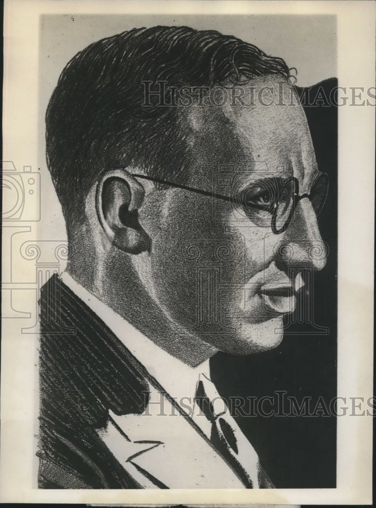 1932 Press Photo Artist's sketch of Lessing J Rosenwald trustee for mankind