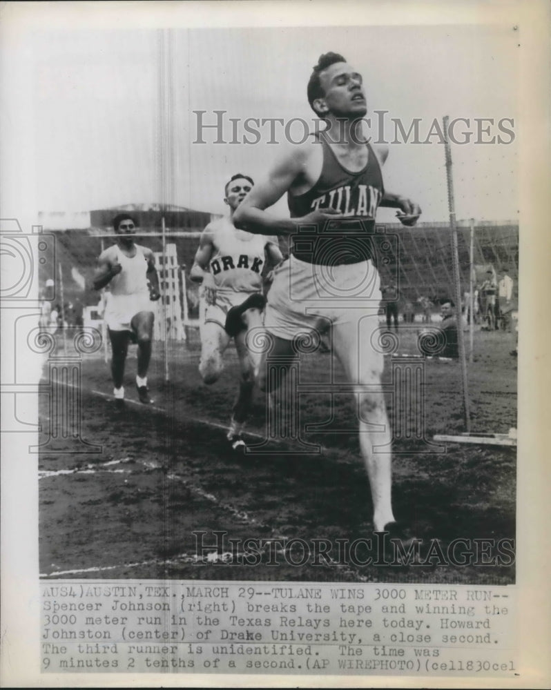 1948 Press Photo Tulane's Spencer Johnson Wins The 3000 Meter Run At Texas Relay