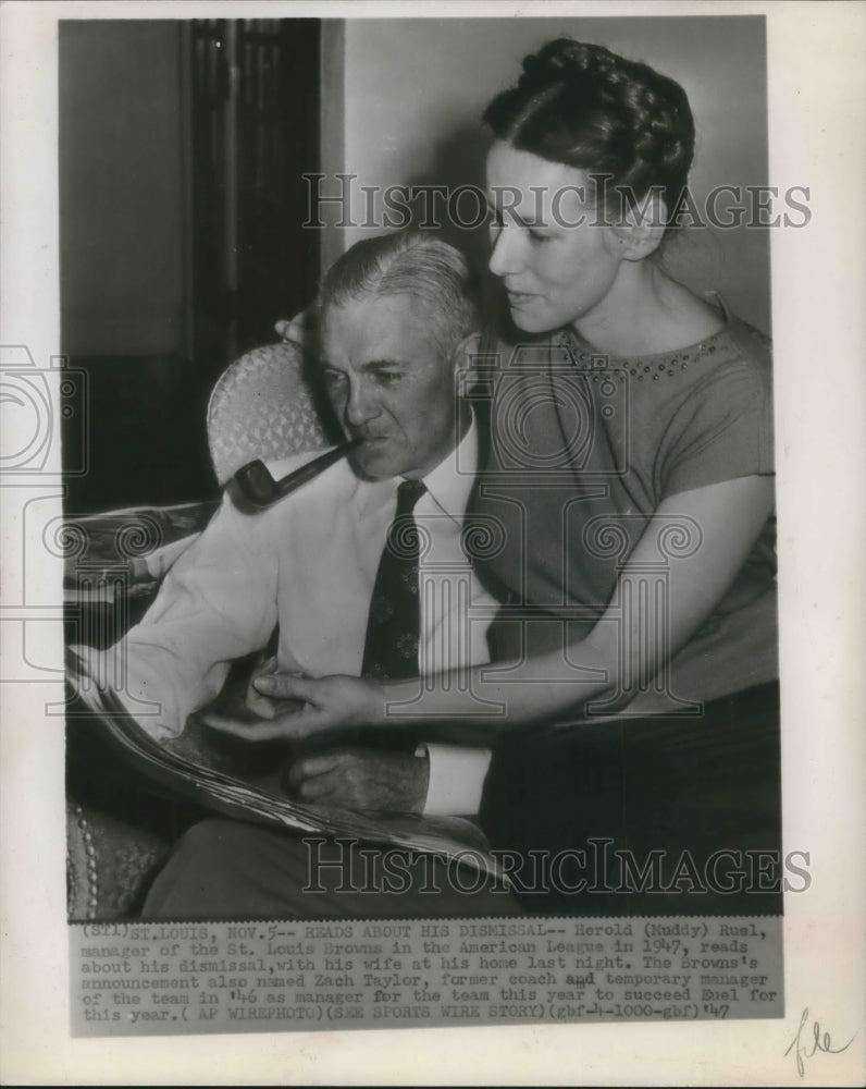 1947 Press Photo Herold Ruel Manager of St.Louis Browns with his wife- Historic Images