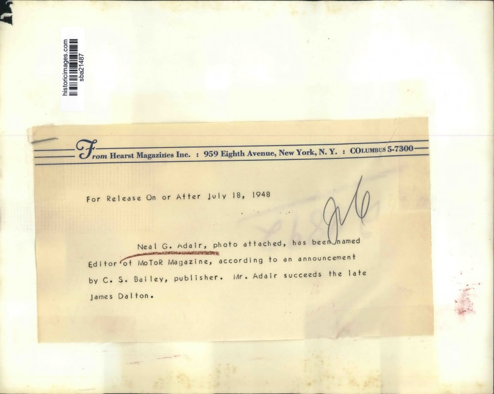 1948 Press Photo Neal Adair named editor of Motor Magazine - sba21487