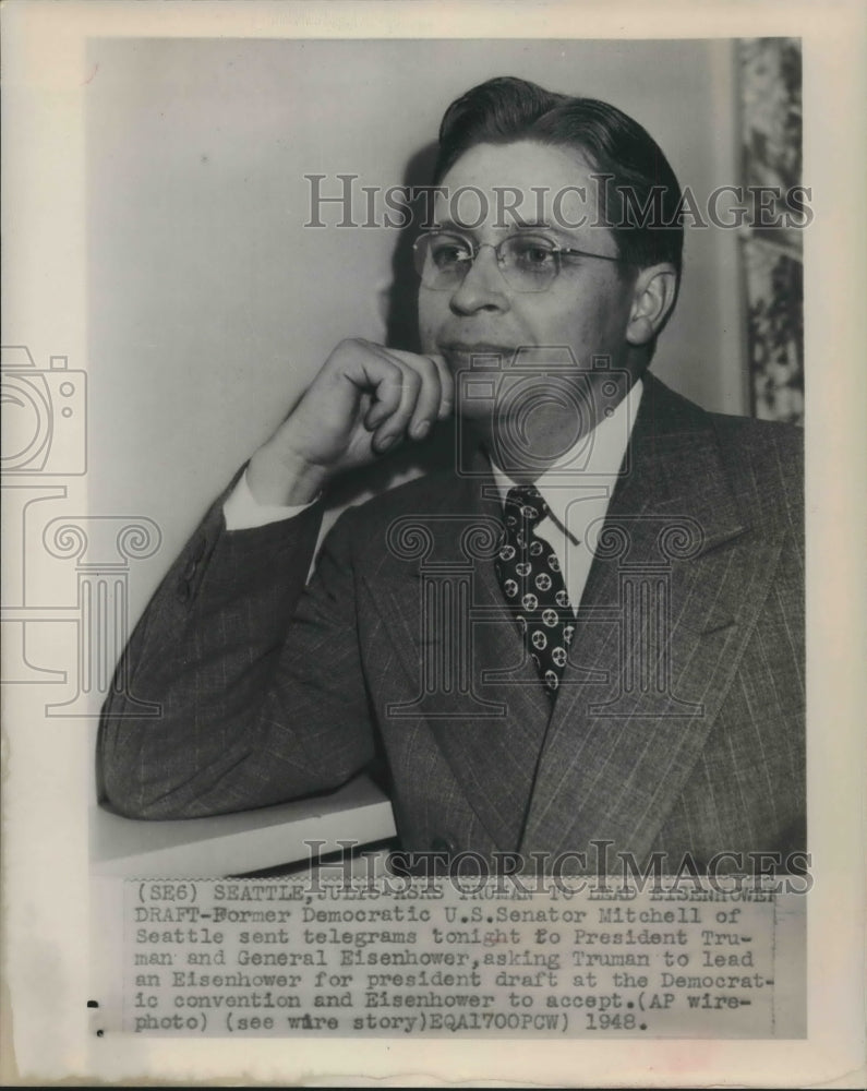 1948 Press Photo Former Sen Mitchell asks President Truman to lead draft for Ike