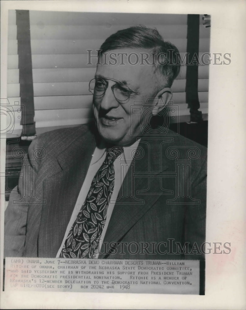 1948 Press Photo William Ritchie, Chairman of Nebraska Democratic Committee