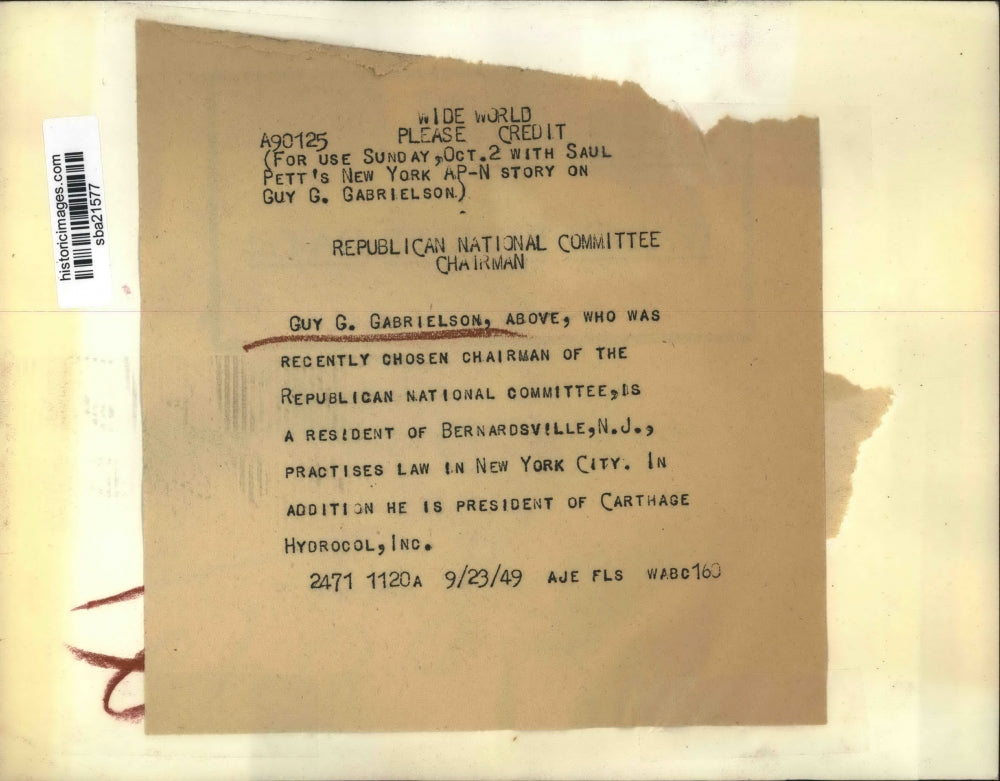 1949 Press Photo Guy G. Gabrielson named Republican National Committee head