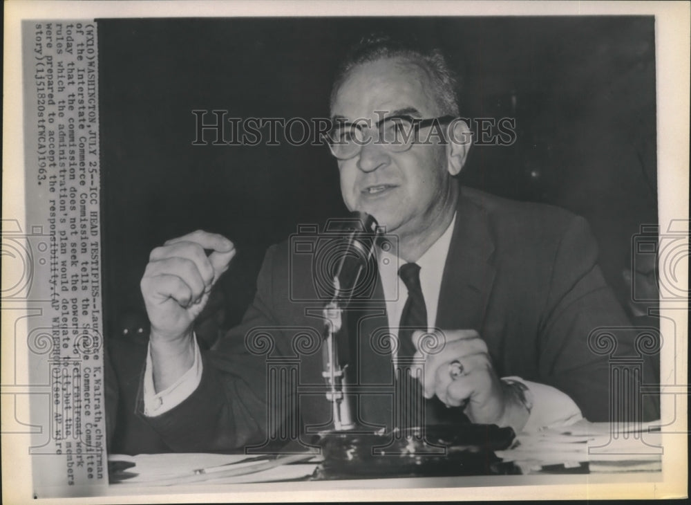 1963 Press Photo Laurence Wairath appears before the Senate Commerce Committee