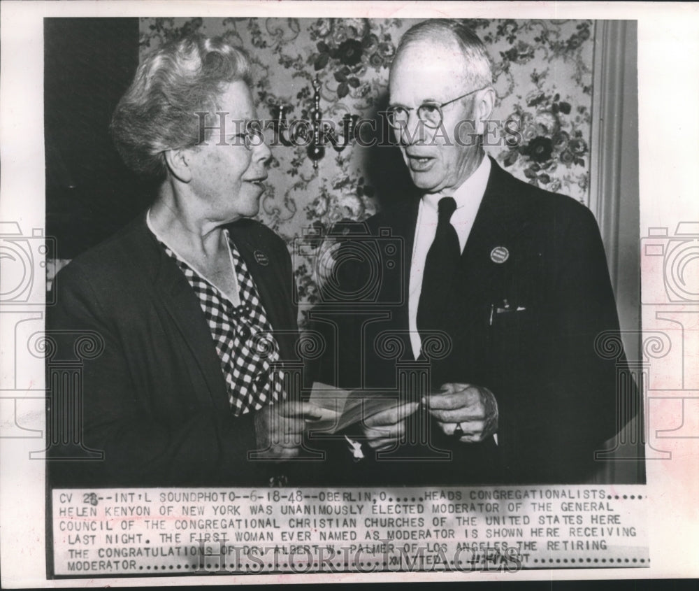 1948 Press Photo Helen Kenyon as the new head of Congregation with Dr. Palmer