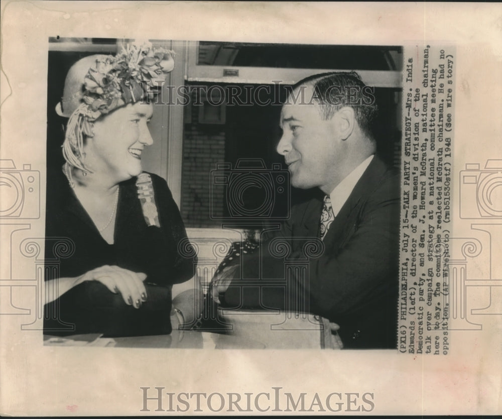 1948 Press Photo Mrs. India Edwards and Sen. McGrath in a committee meeting