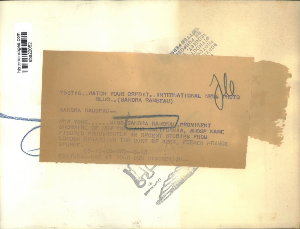 1938 Press Photo Sandra Rambeau After Recent Stories Regarding Prince George