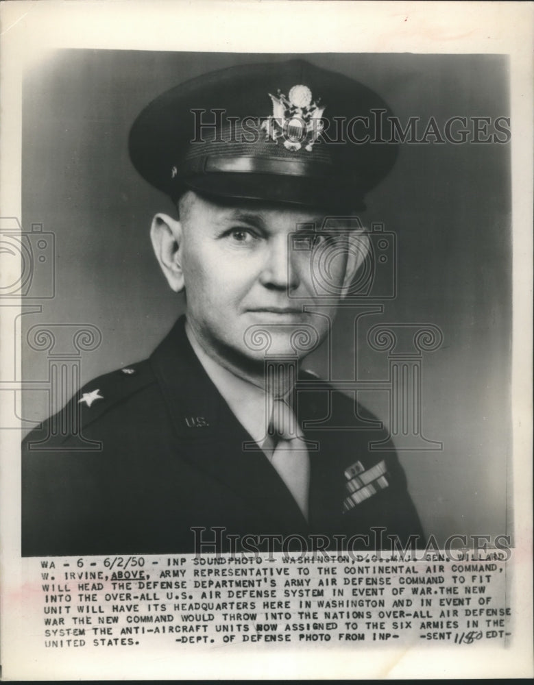 1950 Press Photo Major General Willard W. Irvine heads Army Air Defense Command