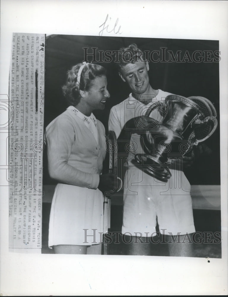 1952 Press Photo Tennis Champions Frank Sedgman and Maureen Connolly- Historic Images