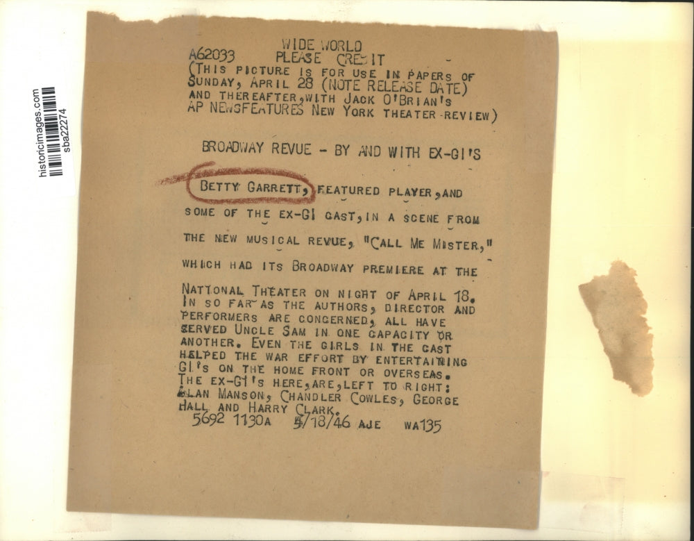 1946 Press Photo Betty Garrett & ex GI cast of revue Call Me Mister - sba22274