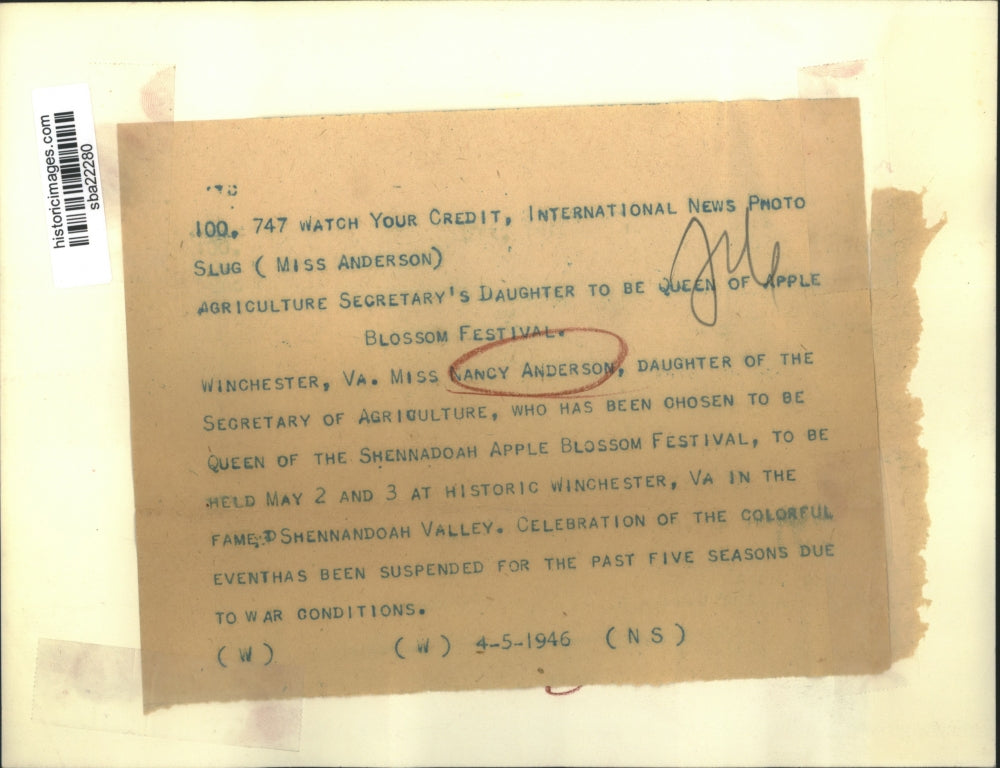 1946 Press Photo Nancy Armstrong daughter of Secy of Agriculture - sba22280