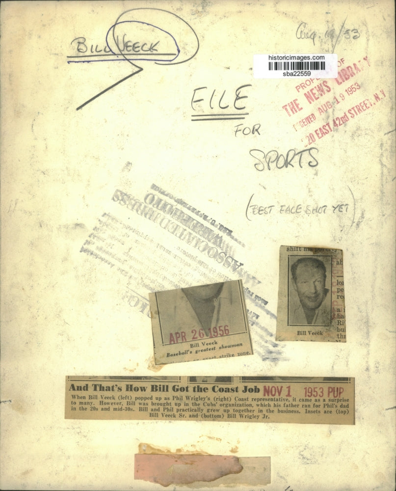 1953 Press Photo President Bill Veeck of the St Louis Browns in Los Angeles