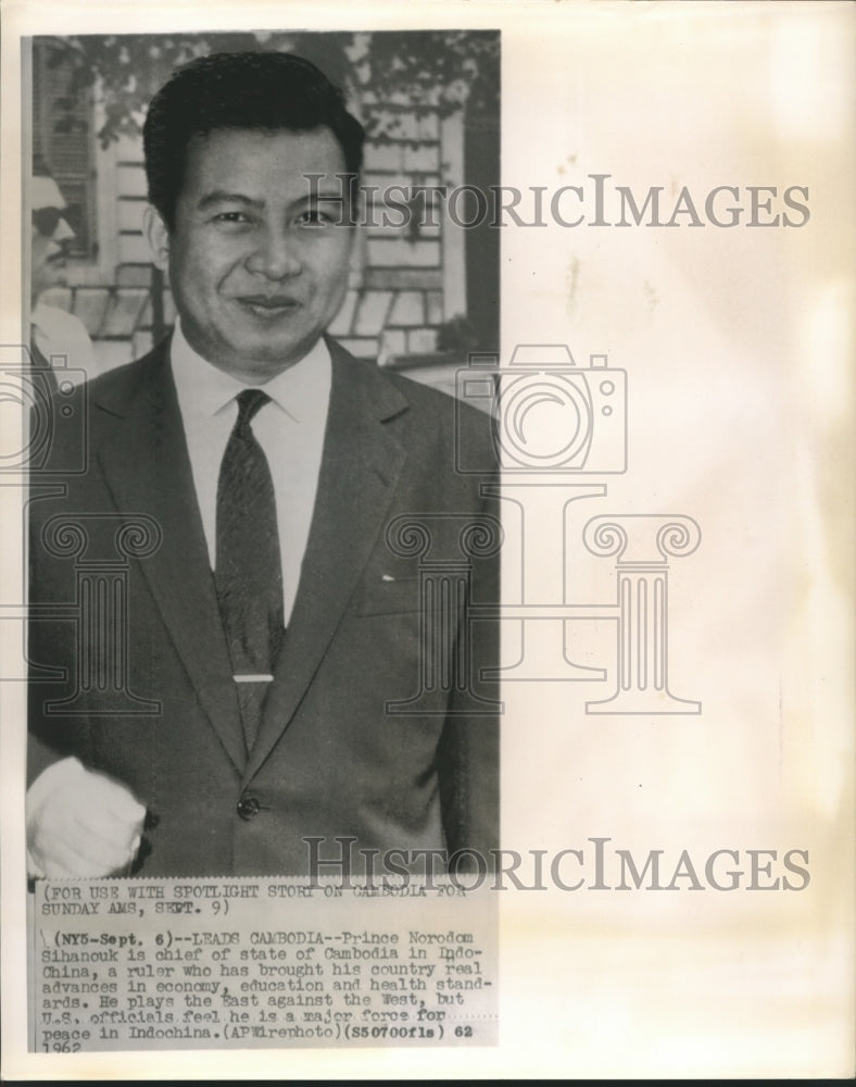 1962 Press Photo Prince Norodom Sihanouk Chief of State of Cambodia - sba22635
