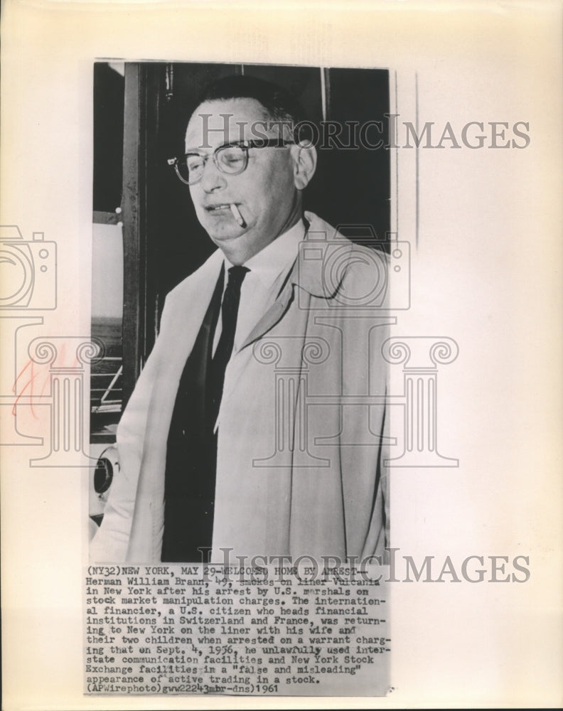 1961 Press Photo Herman Brann arrested on stock market manipulation charges- Historic Images