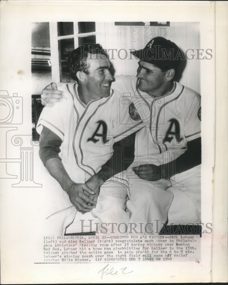 1949 Press Photo Paul Lehner and Alex Kellner congratulating each other