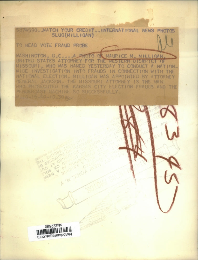 1940 Press Photo Maurice M Milligan US attorney for Western district Missouri