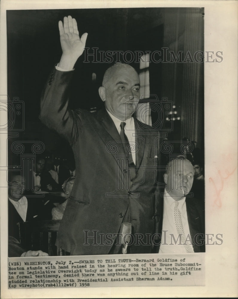 1958 Press Photo Bernard Goldfine testified at House Legislative Oversight