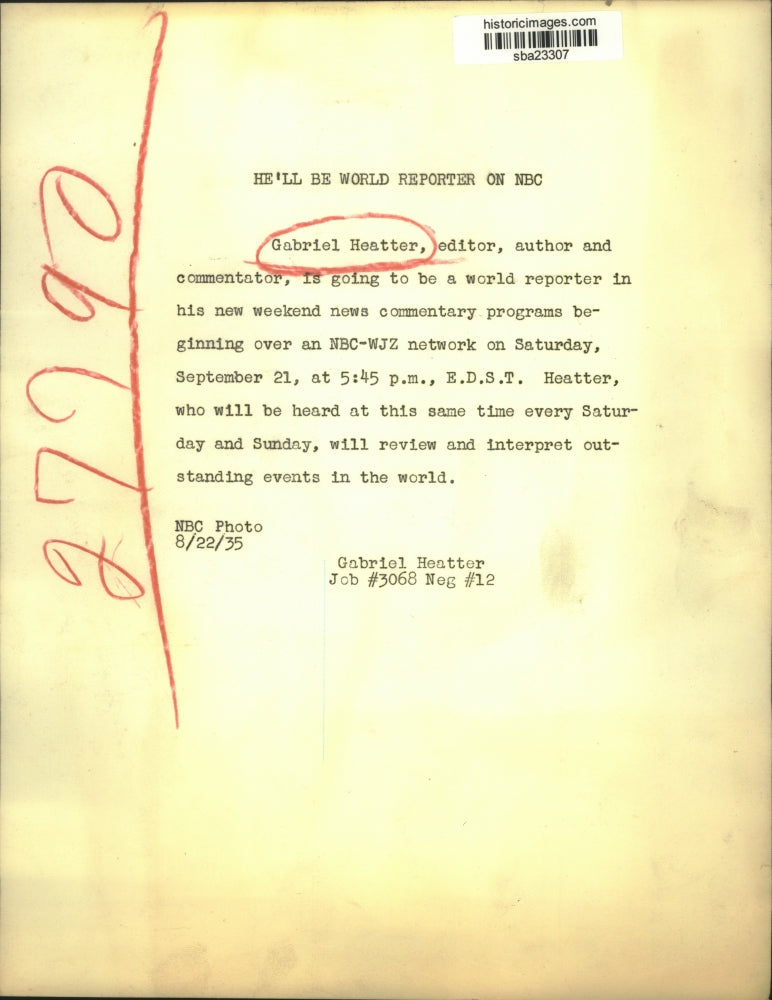 1935 Press Photo Gabriel Heatter named as World reporter in news commentary