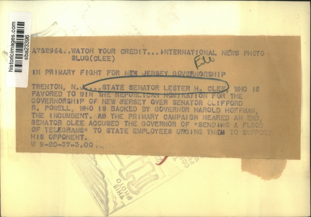 1937 Press Photo State senator Lester H Clef maybe nominated for NJ Governor