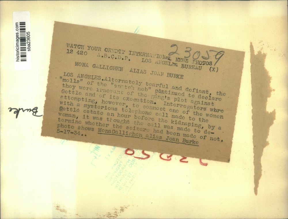 1934 Press Photo Mona Gallighen made the mysterious phone call to Gettle estate