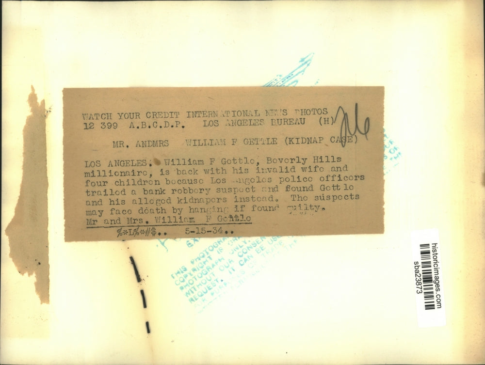 1954 Press Photo William F. Gettle rescued from kidnappers shown with his wife