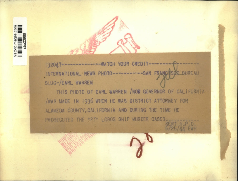 1944 Press Photo Governor Earl Warren of California shown in a 1936 photograph