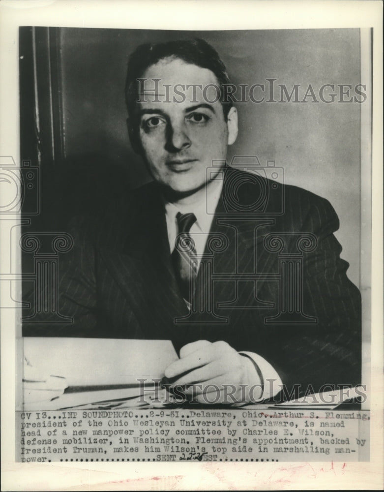 1951 Press Photo Arthur S.Flemming, Head of New Manpower Policy Committee