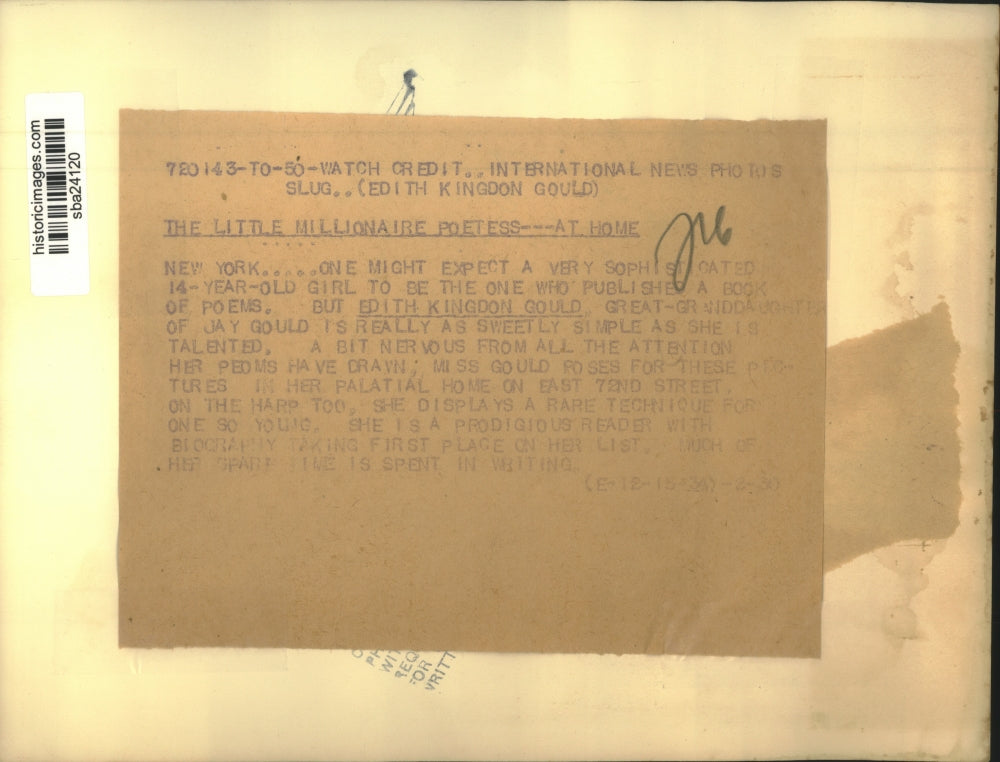 1934 Press Photo Edith Kingdon Gould 14 year old who published a book