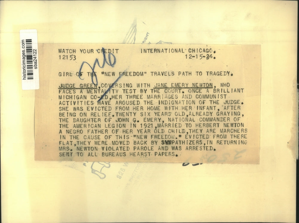 1934 Press Photo Judge Green and Jane Emery Newton faced a mentality Test