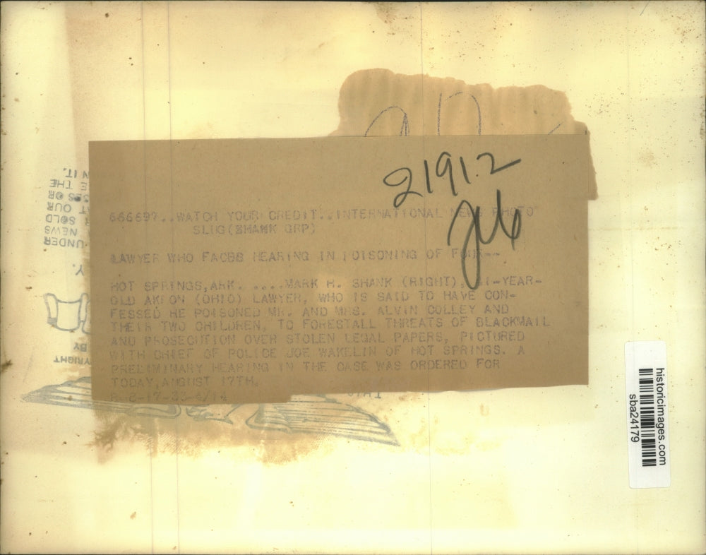 1933 Press Photo Mark R Shank confessed to poisoning of Mr & Mrs A Colley