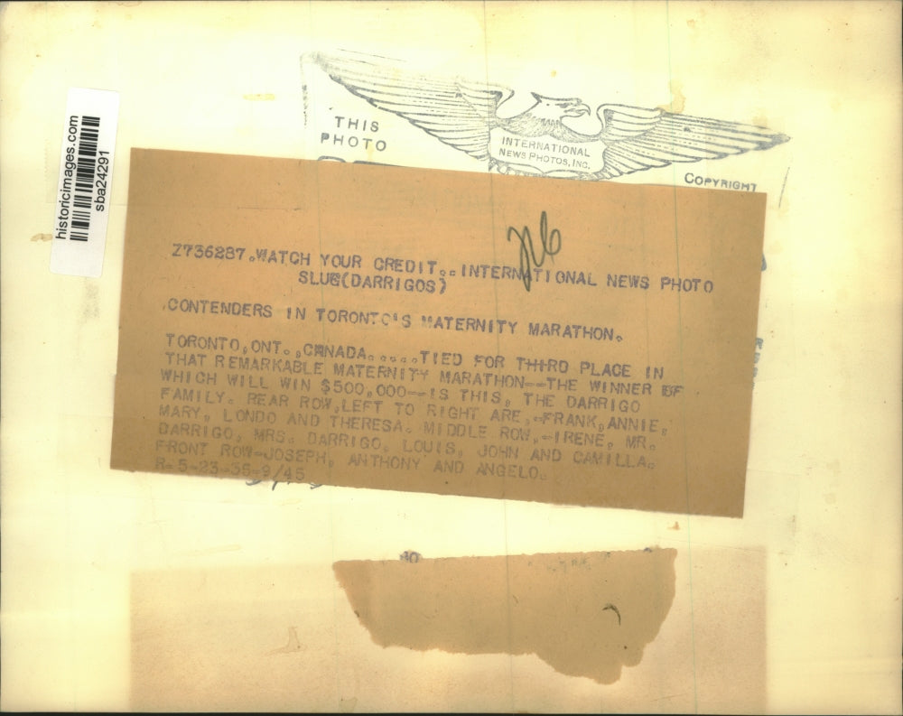 1935 Press Photo The Darrigo Family contenders in Toronto's Maternity Marathon