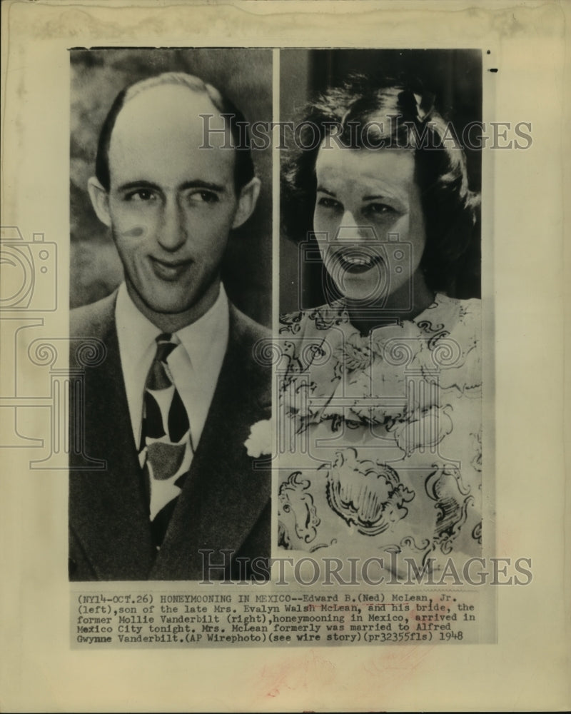 1948 Press Photo Mr. and Mrs. Edward McLean Jr. at their Mexico honeymoon