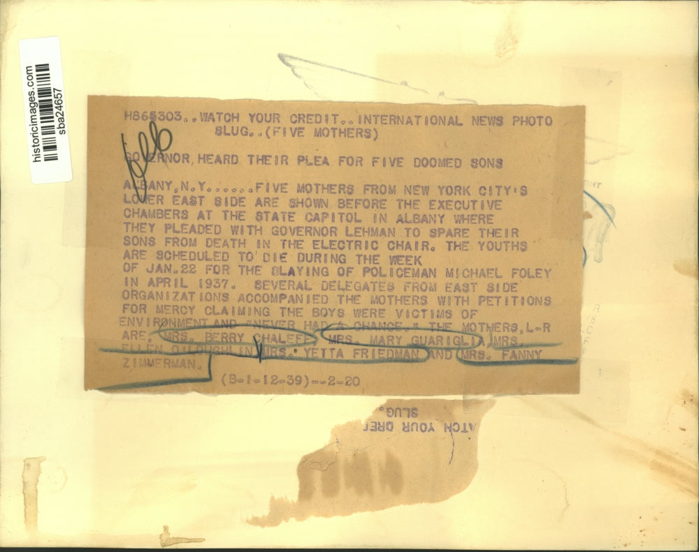 1939 Press Photo Mothers plead to Governor Lehman for their doomed sons