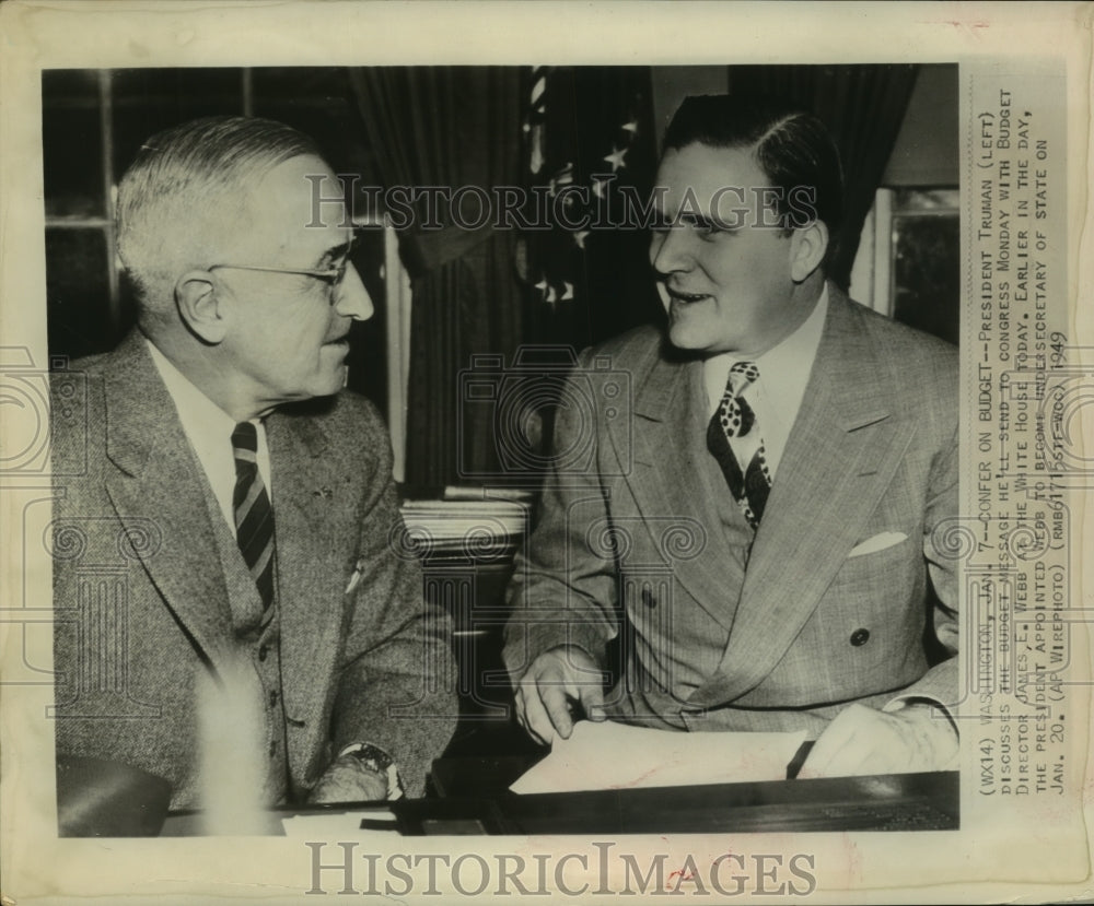 1949 Press Photo President Truman with Budget director James E Webb - sba24731