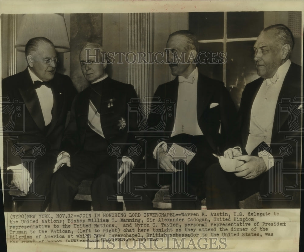 1944 Press Photo UN delegate Warren Austin & others honor Lord Inverchapel