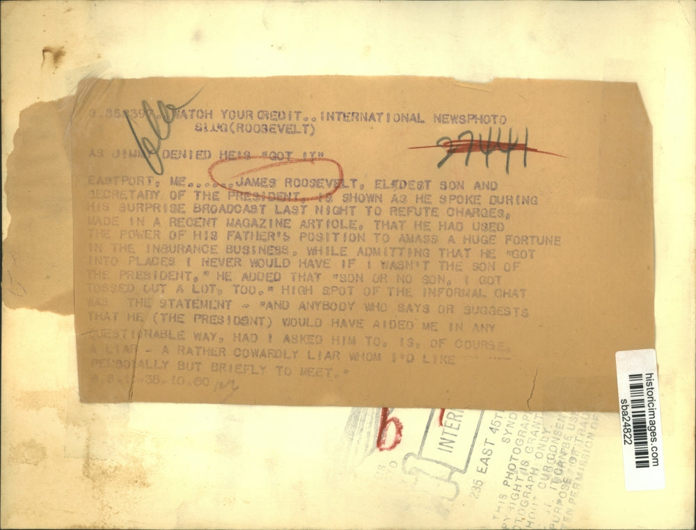 1938 Press Photo James Roosevelt Denies Any Assistance From Being Pres Son