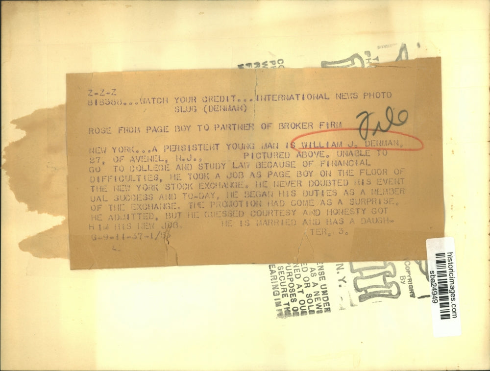 1937 Press Photo William Denman rose from pageboy to a member of stock exchange