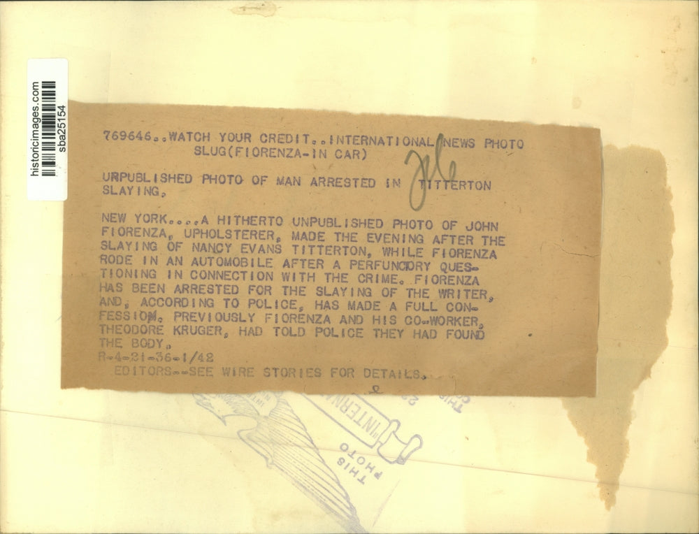 1936 Press Photo John Fiorenza arrested in the slaying of Nancy Titterton