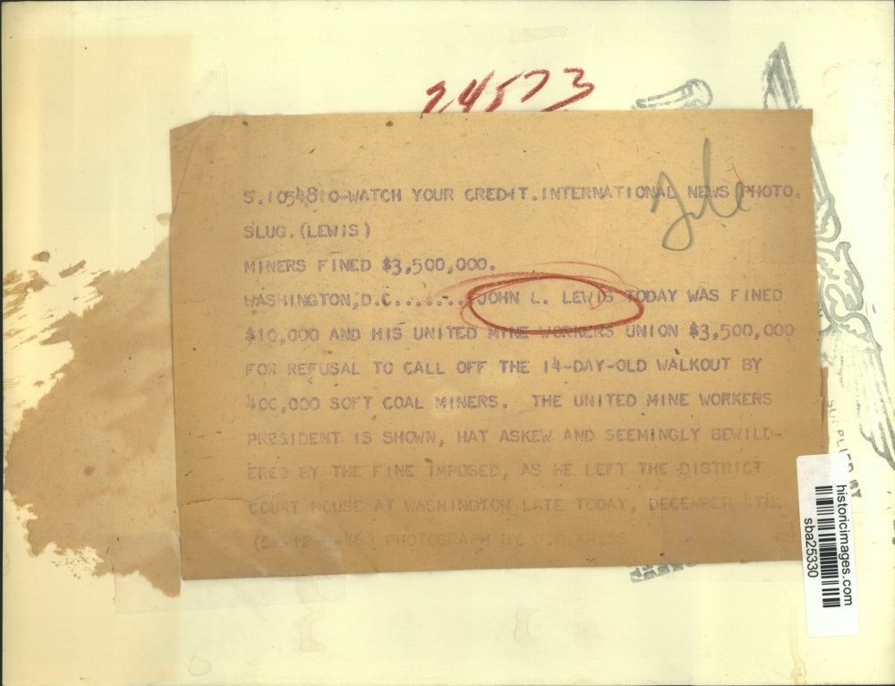 1946 Press Photo John Lewis of United Mine Workers Union fined by District Court