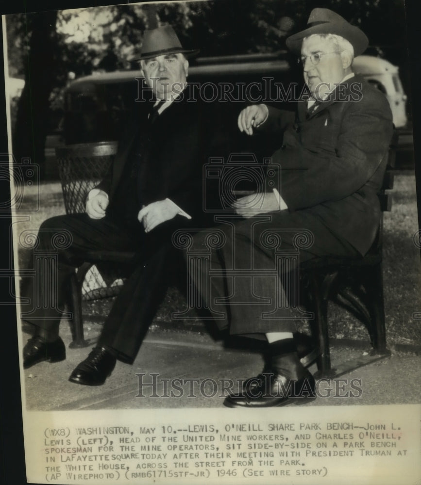 1946 Press Photo John Lewis and Charles O&#39;Neill seen after president&#39;s meeting- Historic Images