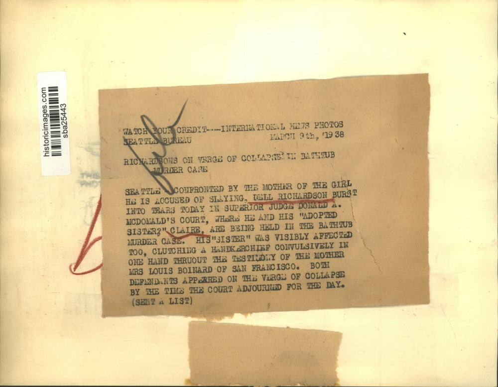 1938 Press Photo Dell Richardson accused of bathtub murder case - sba25443