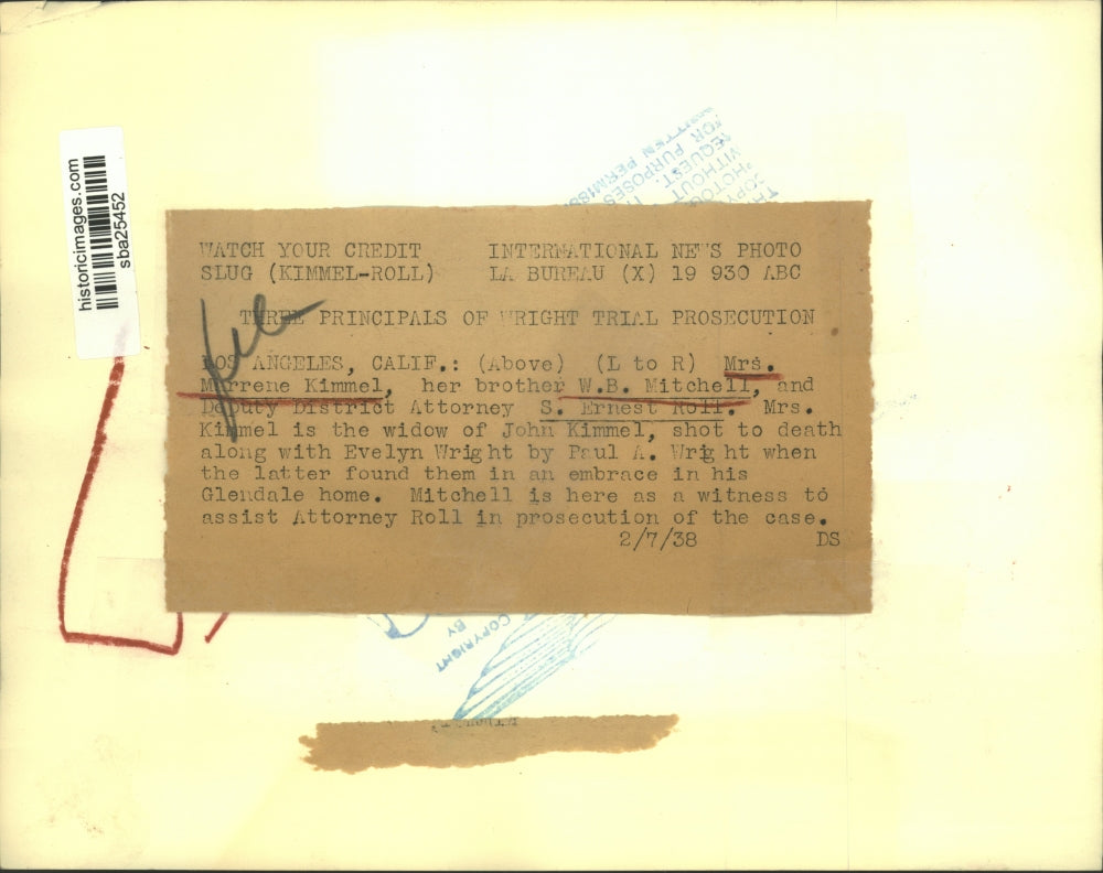 1938 Press Photo Evelyn Wright and John Kimmel Shot to Death by Paul A Wright